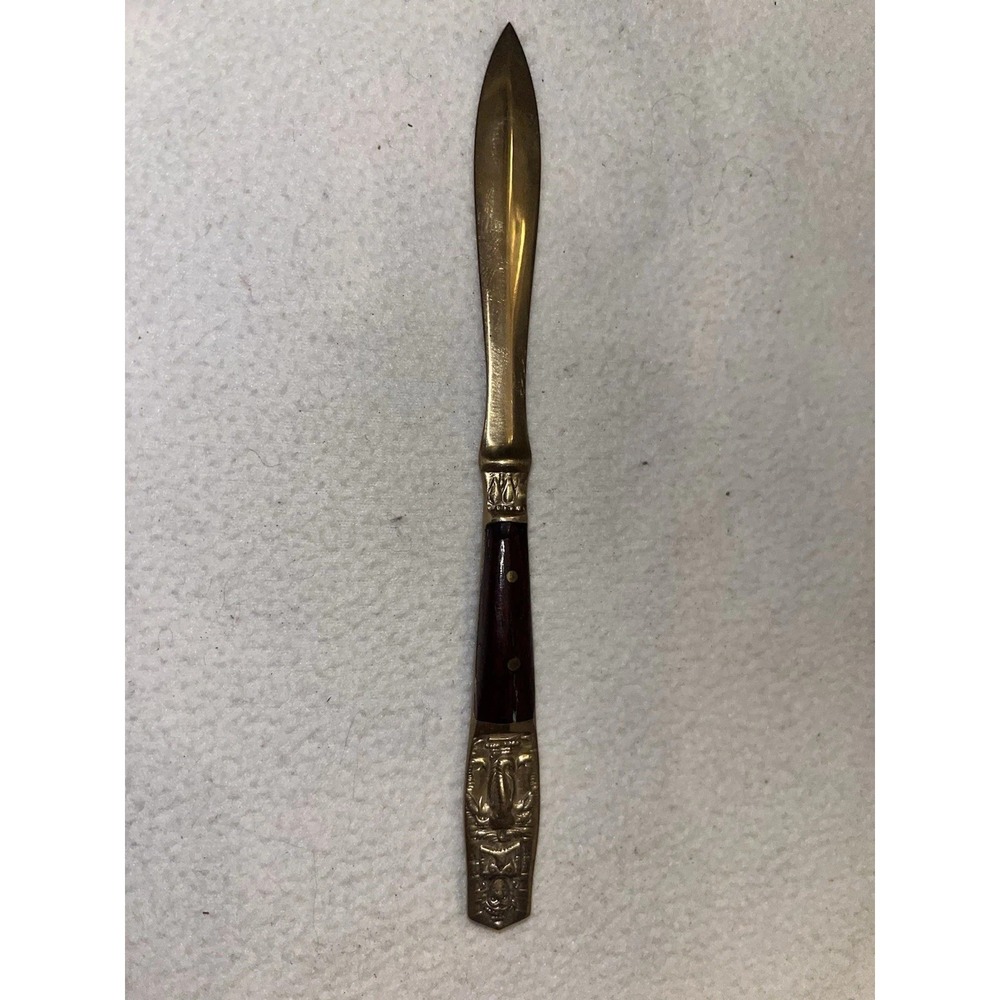 Vintage Small Brass Hindu Elephant Design Letter Opener - Wood Handle